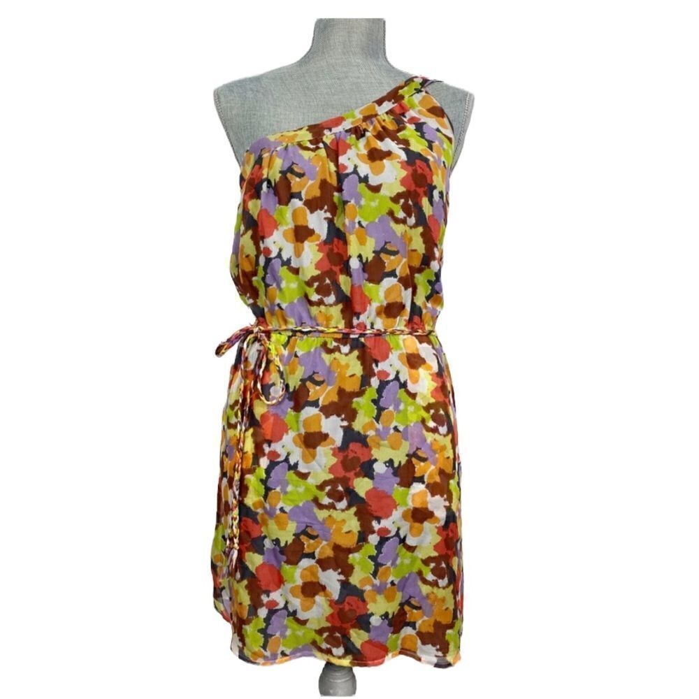 Charlie Jade Nebby One Shoulder Multicolored Silk Mini Dress Small Petite